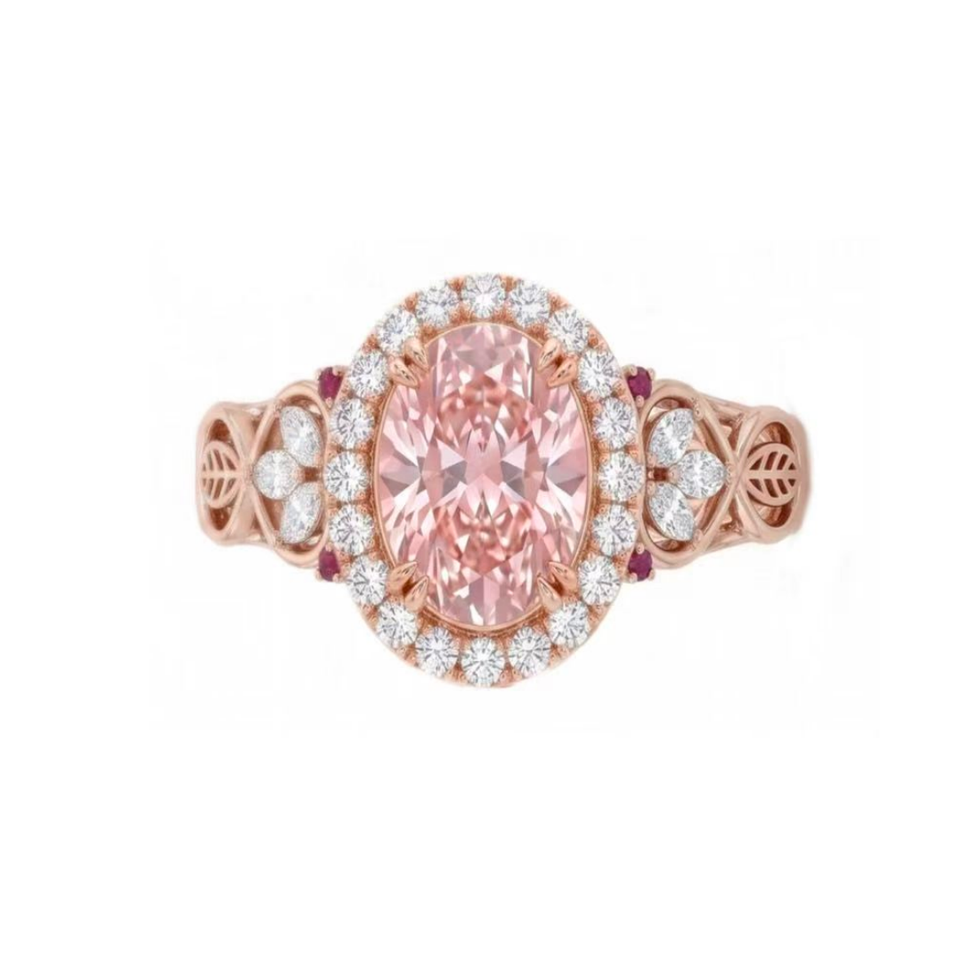 Original Design - Oval Cut Pink Sapphire & White Moissanite Engagement Ring