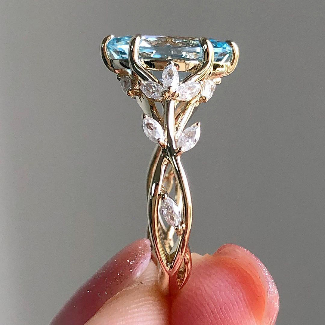 5ct Marqiuse Cut Aquamarine Sapphire Engagement Ring