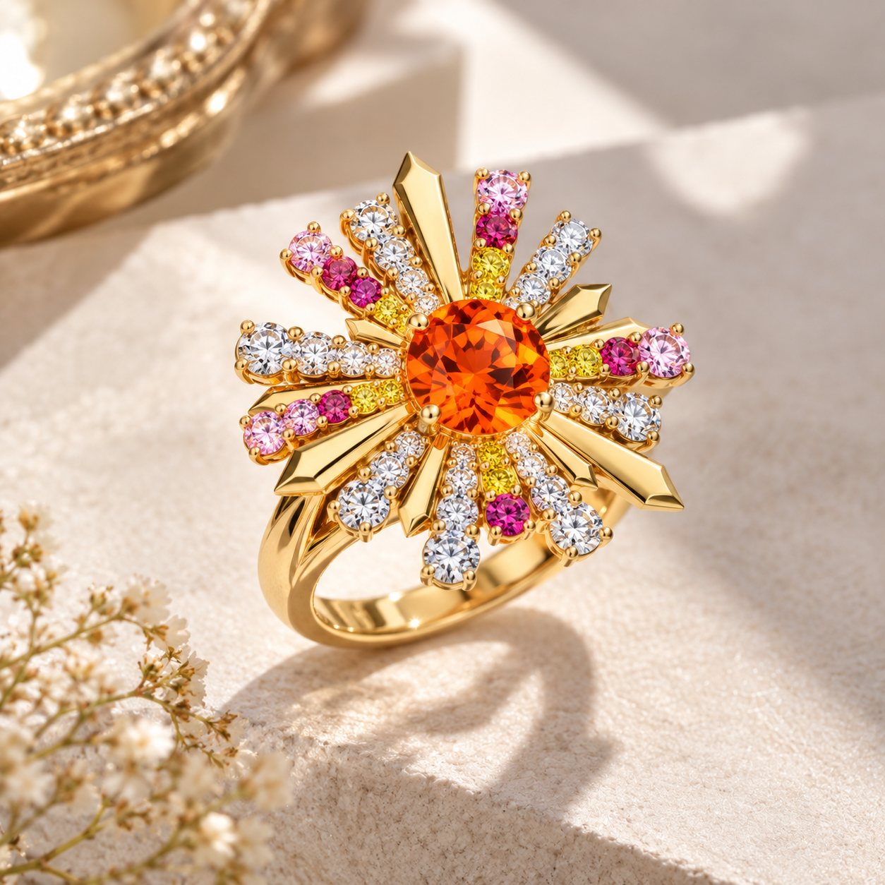 Original Design - 3ct Round Cut Orange Engagement Ring
