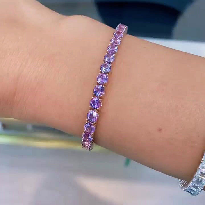 Round Cut Pink Sapphire Tennis Bracelet