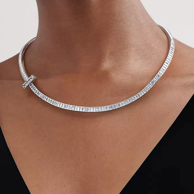 Baguette Cut White Sapphire Tennis Wedding Necklace