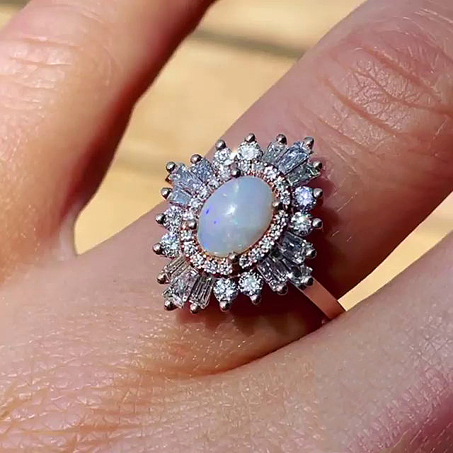 1.25ct Art Deco Oval Cut Opal Sapphire Engagement Ring