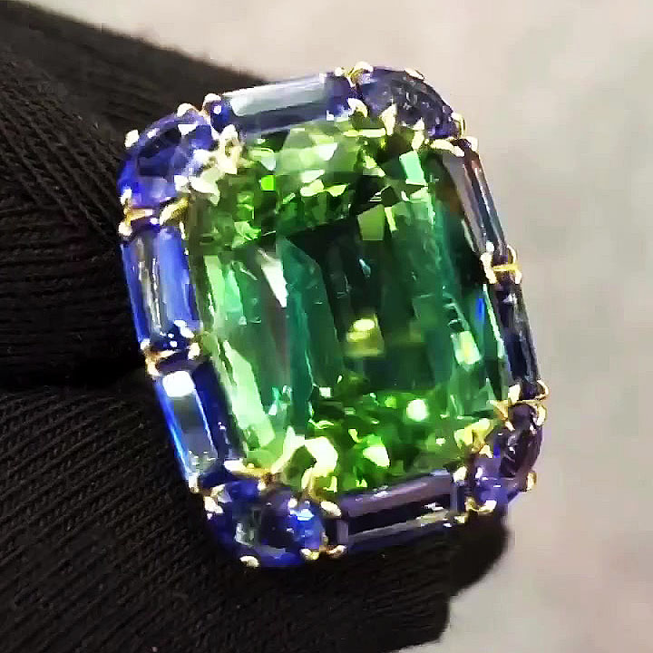 7ct Cushion Cut Green Sapphire Engagement Ring