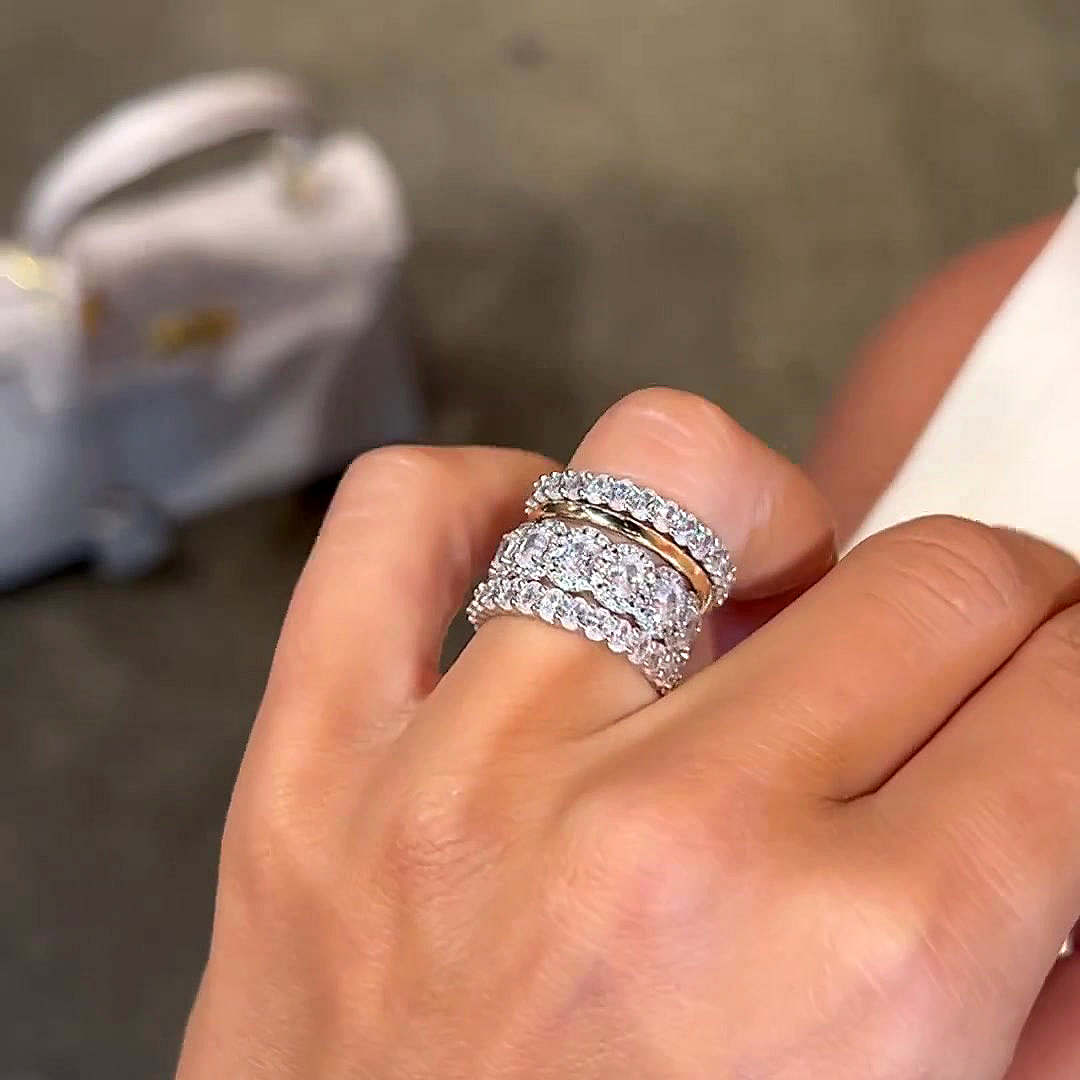 7.25ct Oval Cut White Sapphire Stacking Ring Set /4 pcs