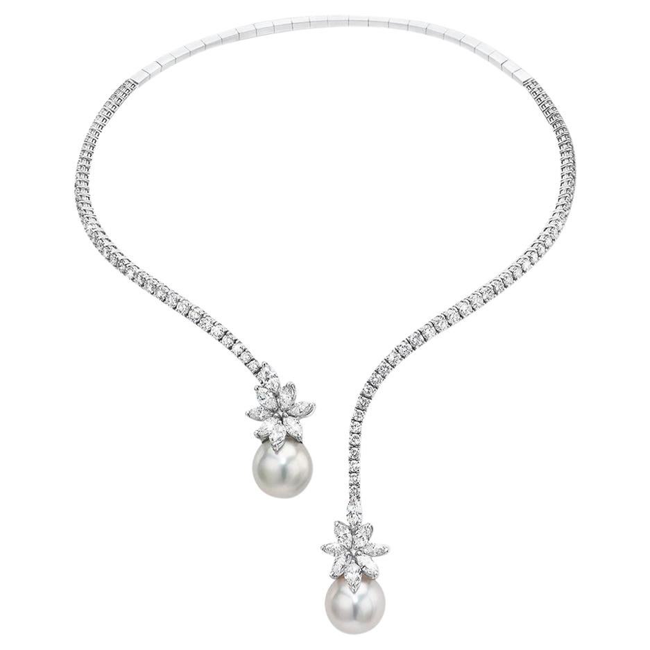Open Design Marquise Cut White Sapphire Pendant Necklace With Pearl