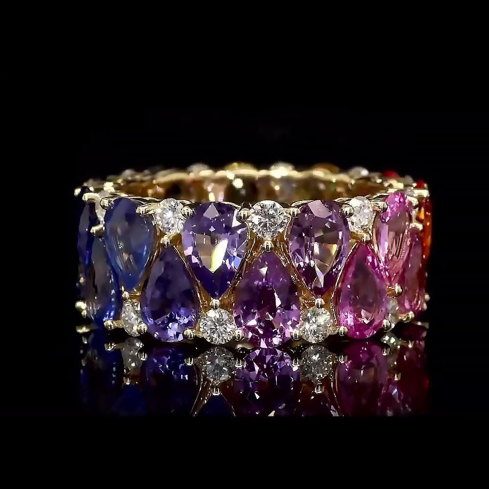 8.75ct Pear Cut Rainbow Sapphire Eternity Ring