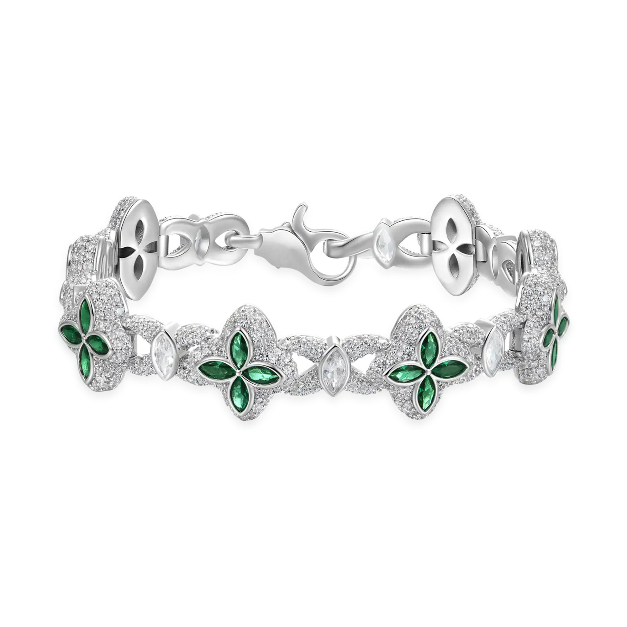 Men's Pave Setting Marquise Cut Emerald Sapphire Clover Bracelet
