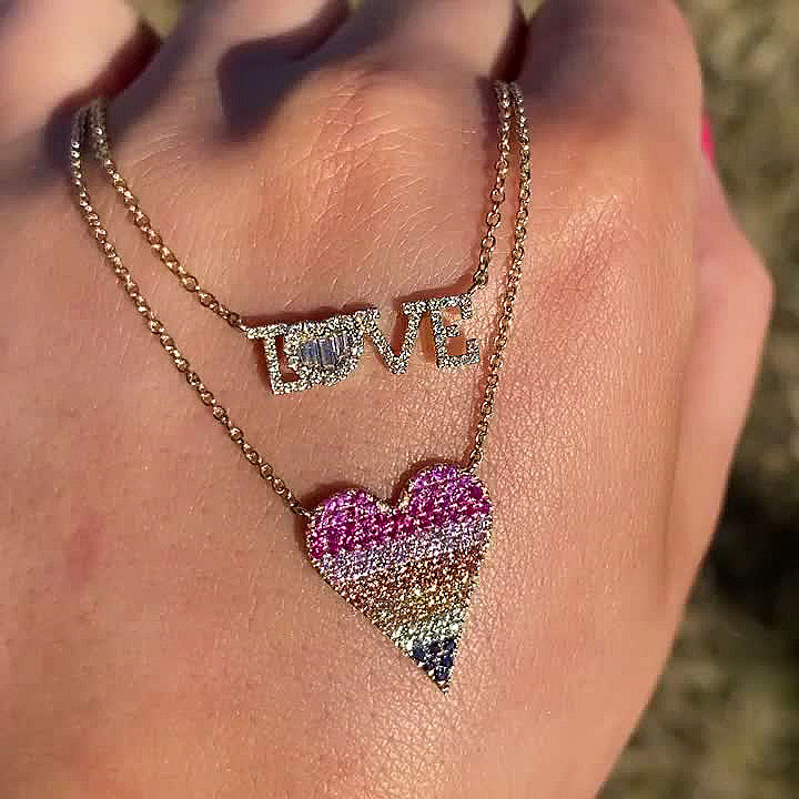 heart-shaped Rainbow Sapphire  pendant necklace