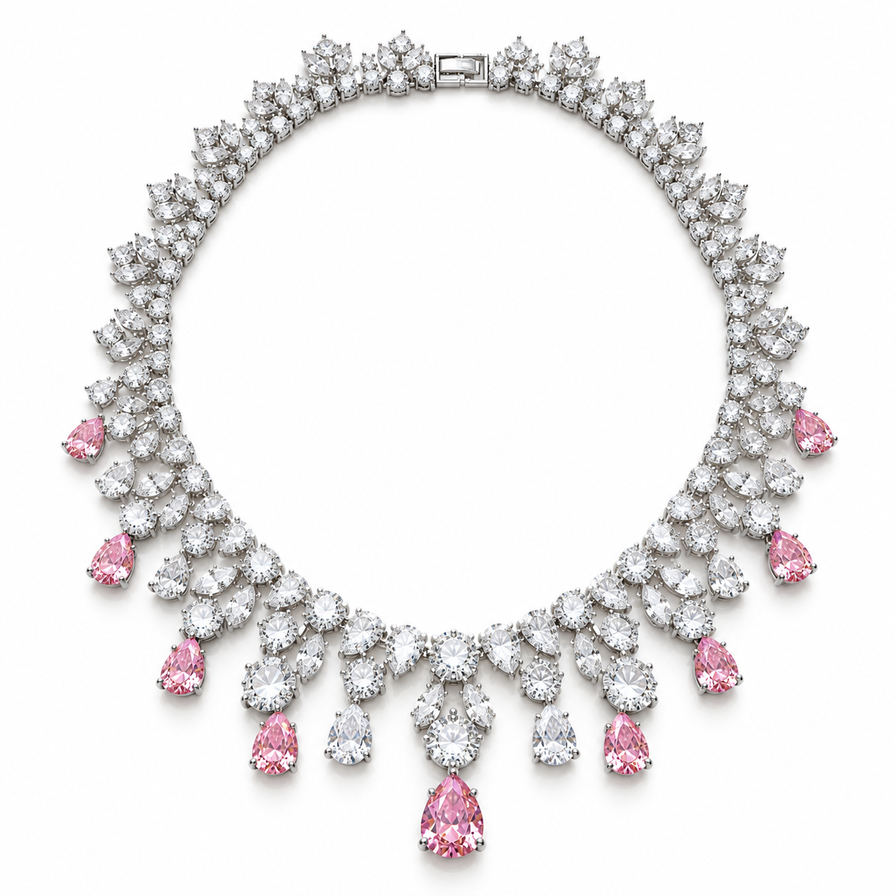 Occasion Pink Pear Cut Floral Cluster Statement Necklace