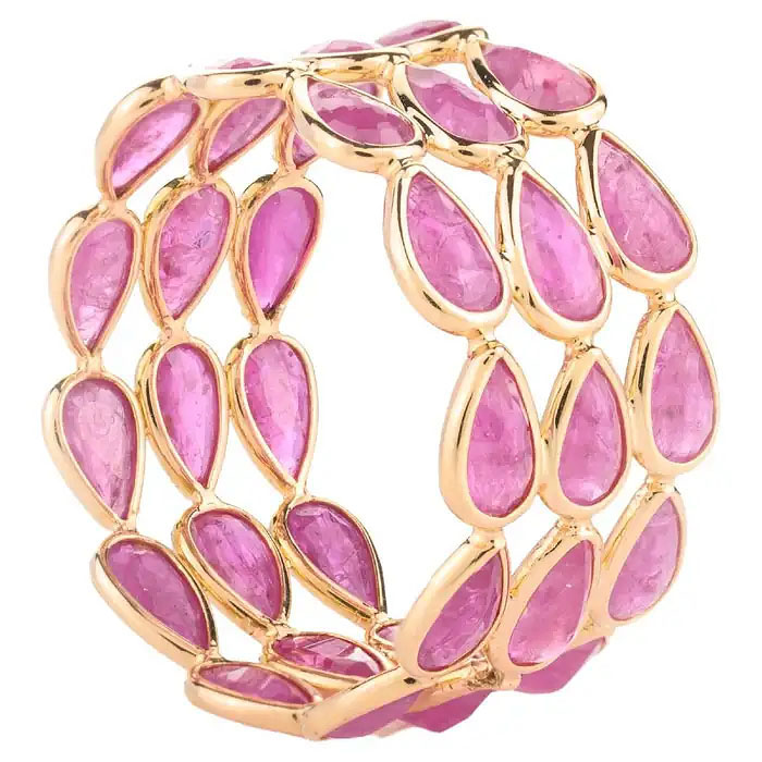 6.5ct Three-row Pear Cut Pink Sapphire Wedding Band