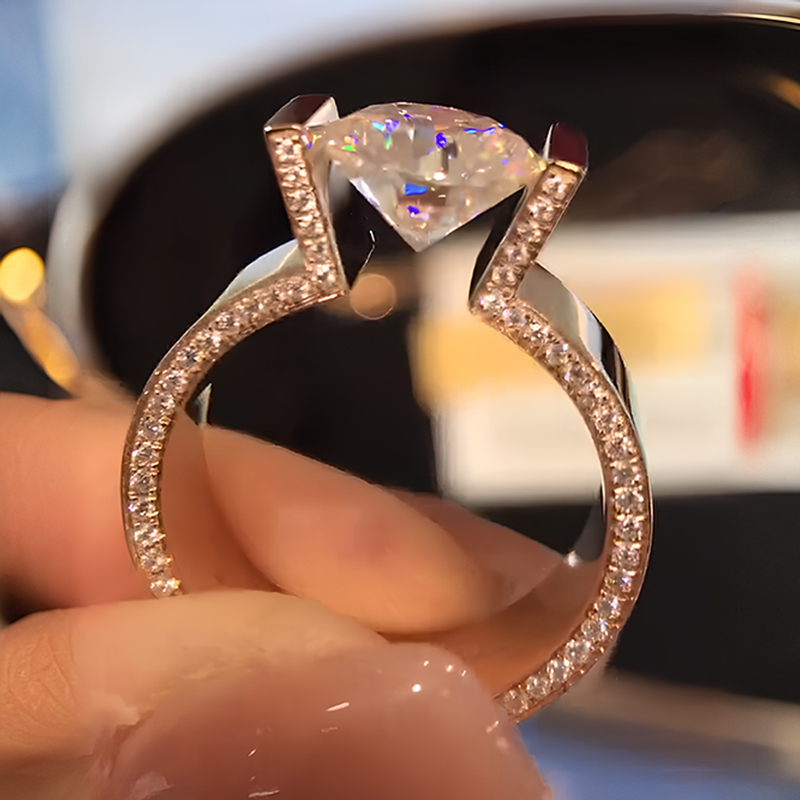 Tension Setting 2ct Round Cut White Sapphire Engagement Ring