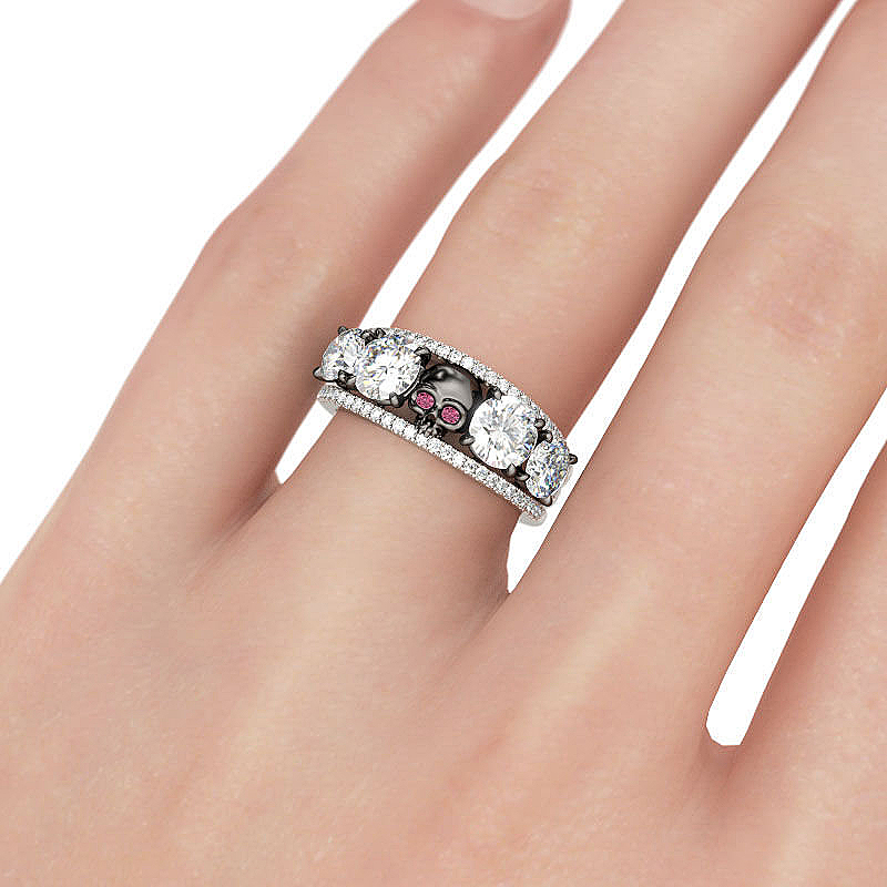 3.5ct Two Tone Round Cut White Sapphire Skull Ring