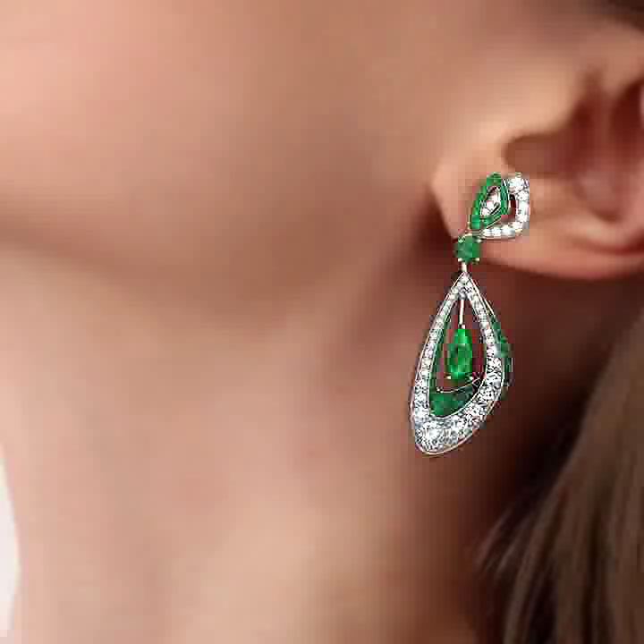 Round Cut Emerald Sapphire Drop Earrings