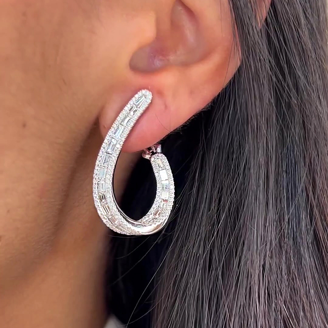 Emerald Cut White Sapphire Cuff Earrings