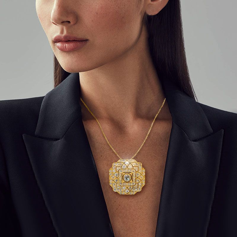 Art Deco Round Cut White Sapphire Pendant Necklace For Women