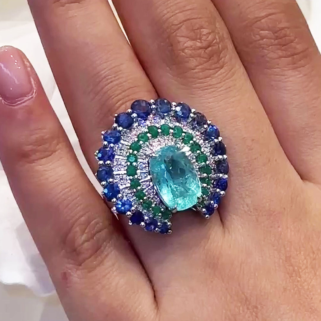 Peacock Shape 5ct Cushion Cut Aquamarine Cocktail Ring