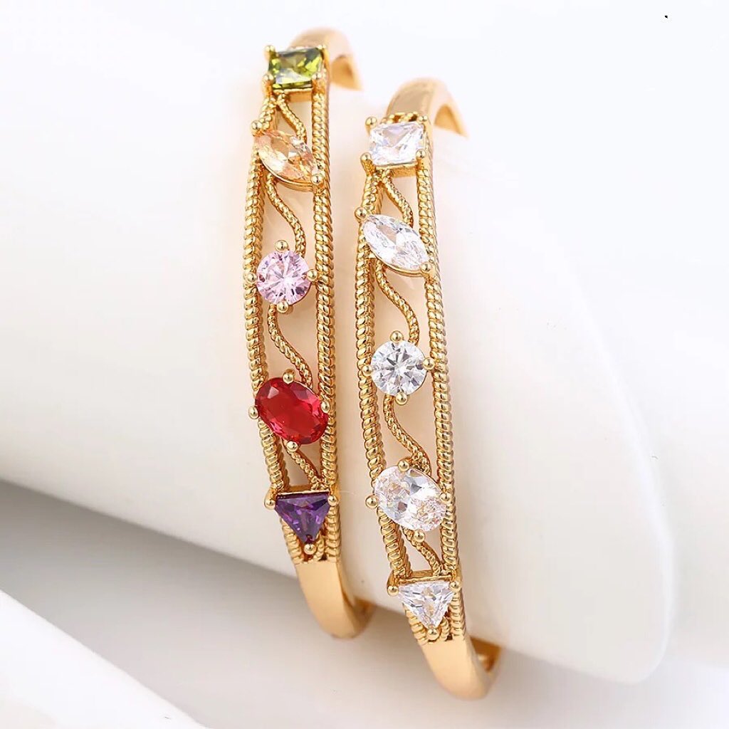 Fashion Multi Cut Colored Gemstones / White Diamond Hollow Bracelet