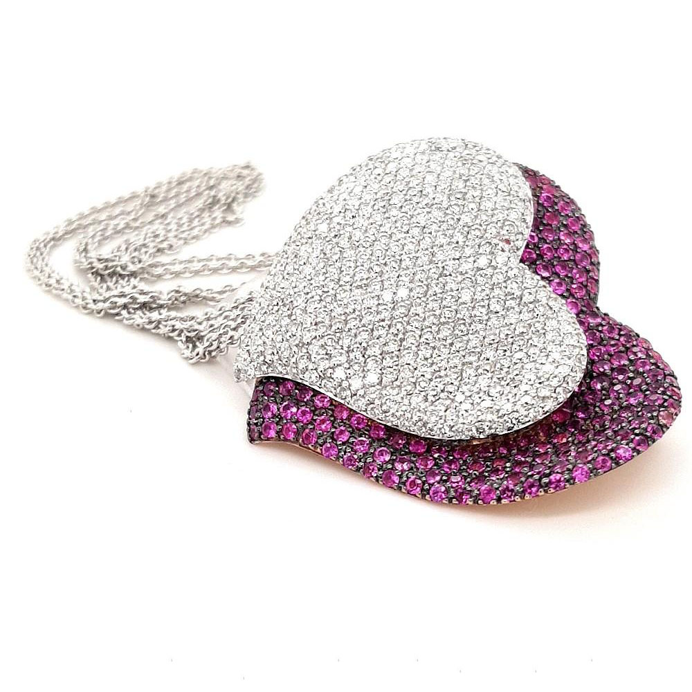 Fashion Heart Pink&Diamond Pendant Necklace