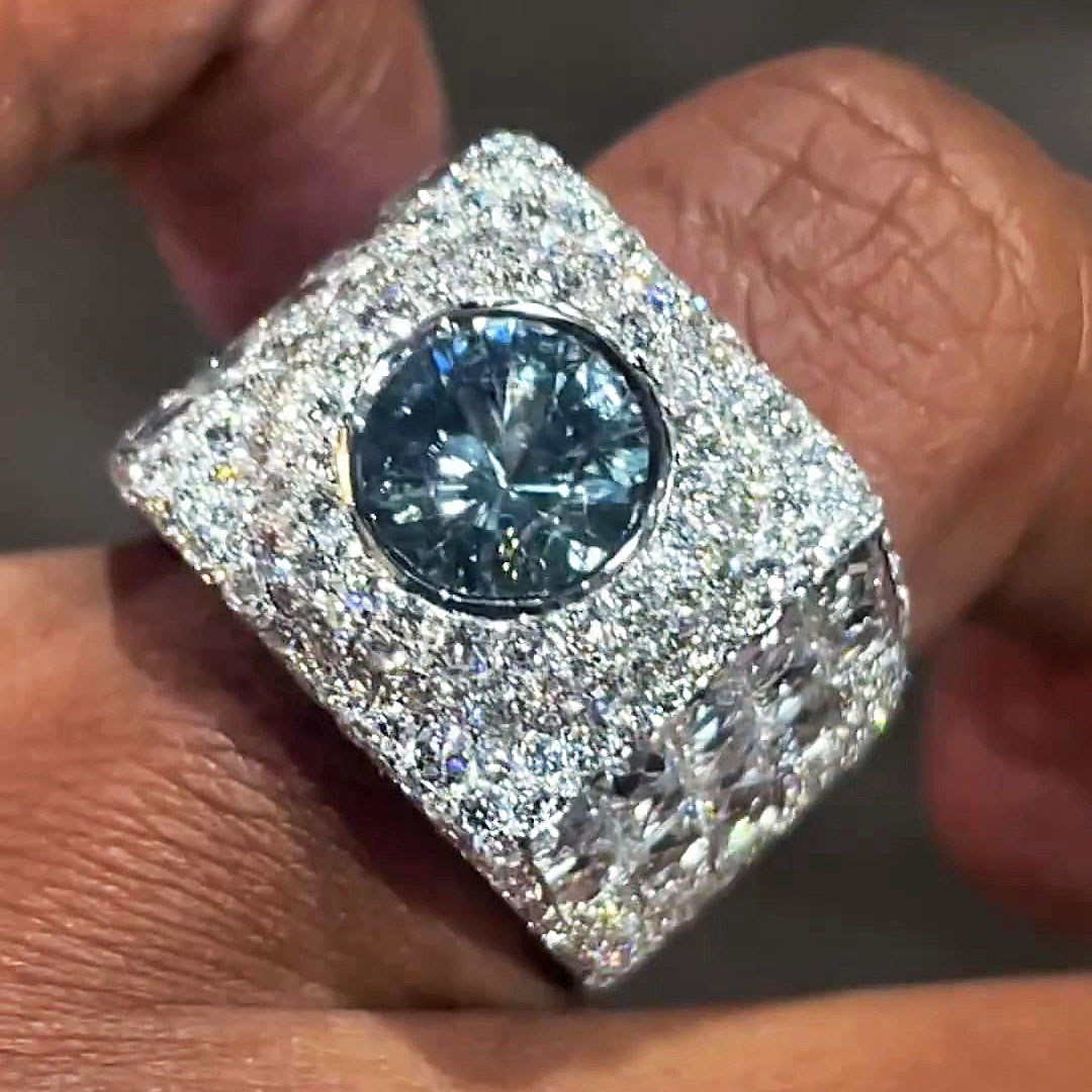 3ct Round Cut Aquamarine Sapphire Men's Engagement Ring