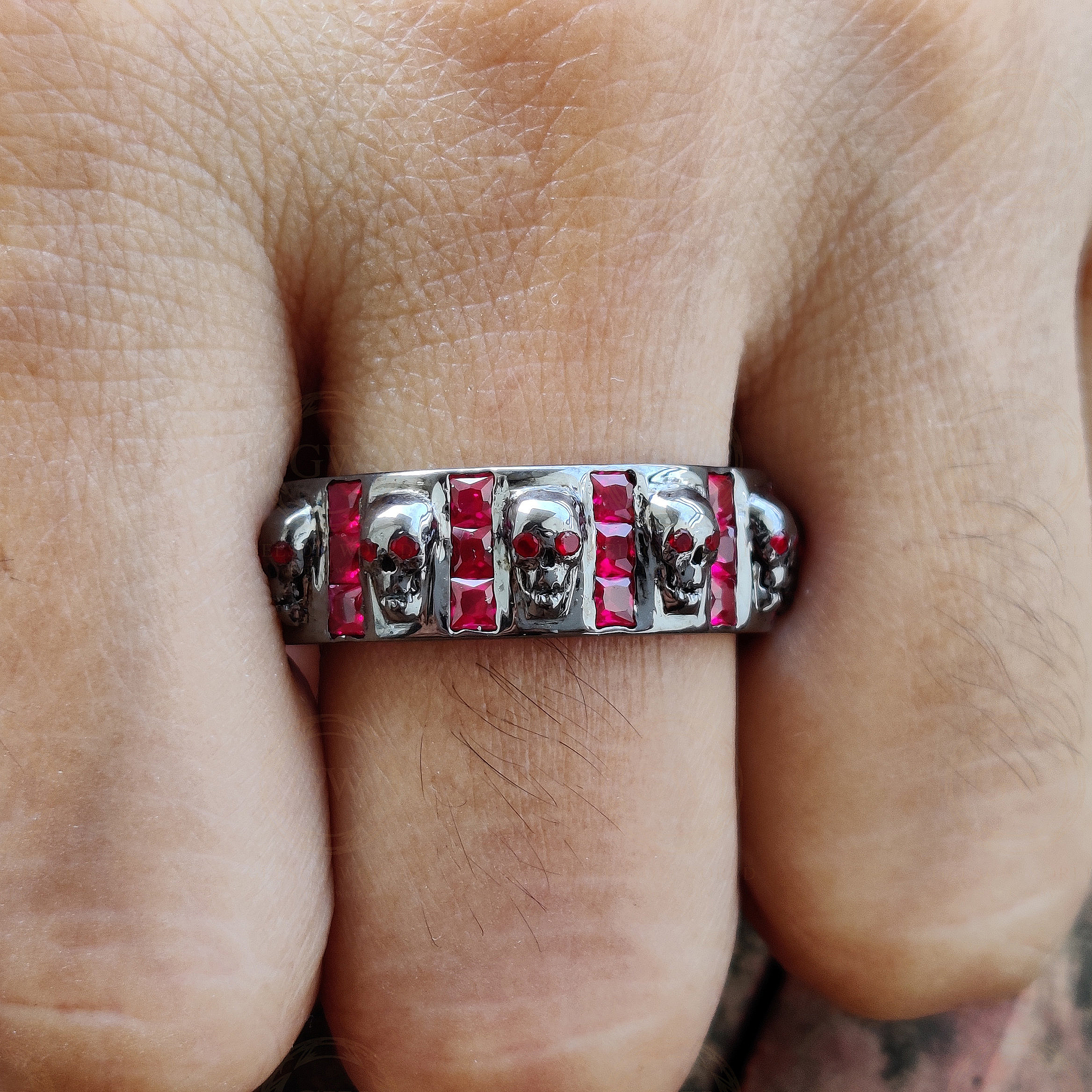 8mm Wide Unique Gothic Skull Sterling Silver Ring