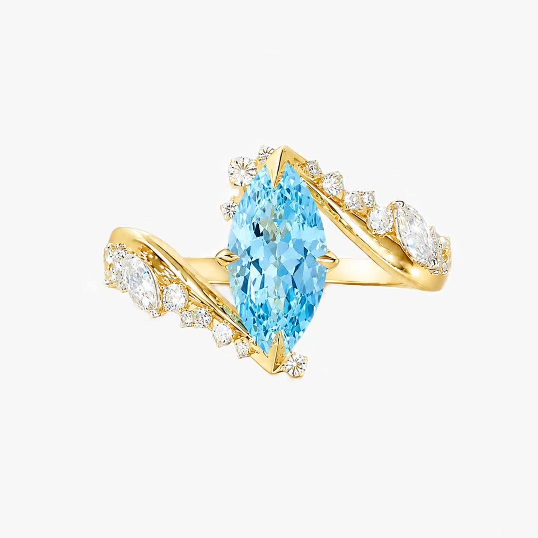 3ct Marquise Cut Fancy Aquamarine Sapphire Engagement Ring