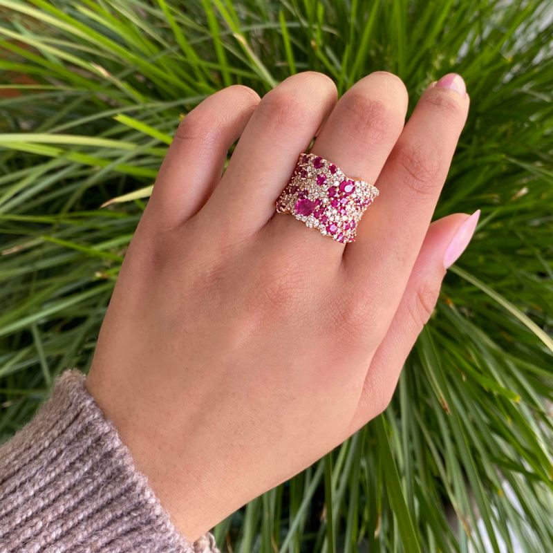 6.65ct Round&Oval Cut Ruby Sapphire&Diamond Cocktail Ring