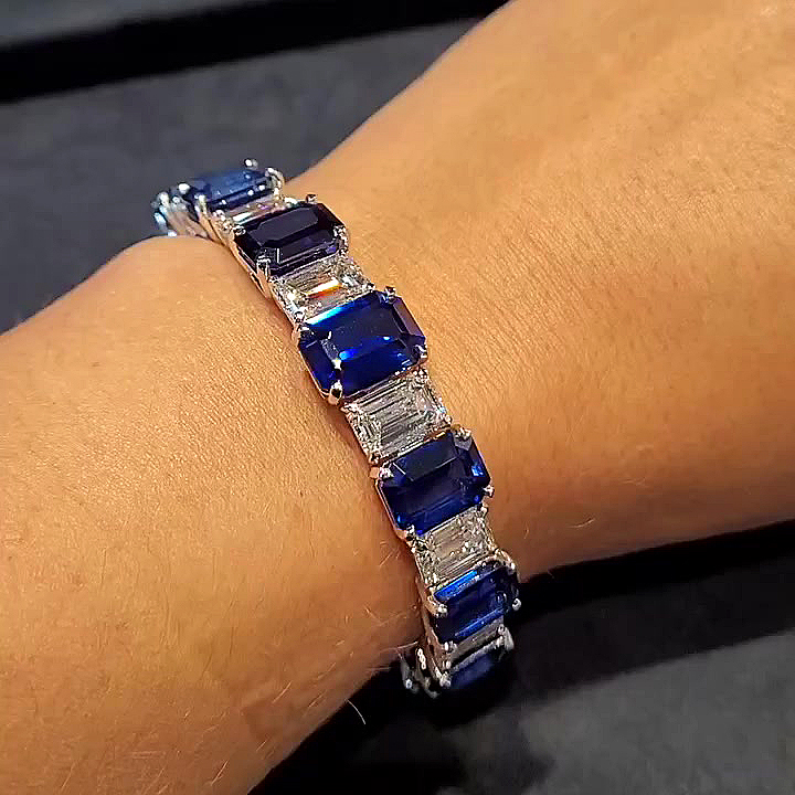 Emerald Cut Blue Sapphire Bracelet