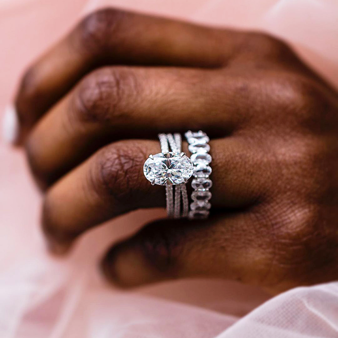 4ct Oval Cut White Sapphire Stacking Ring Set / 3 pcs