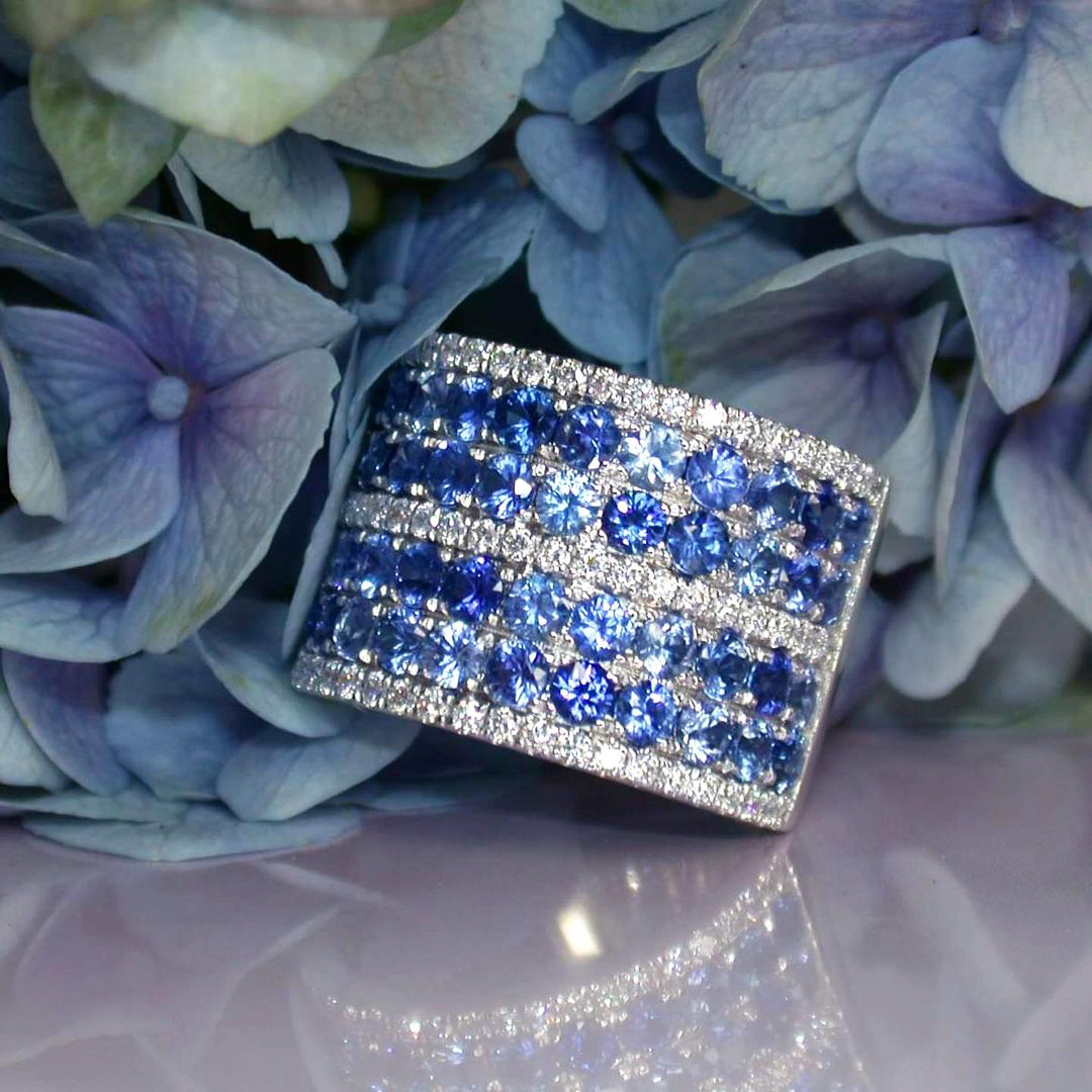9.75ct Round Cut Blue Sapphire Eternity Ring