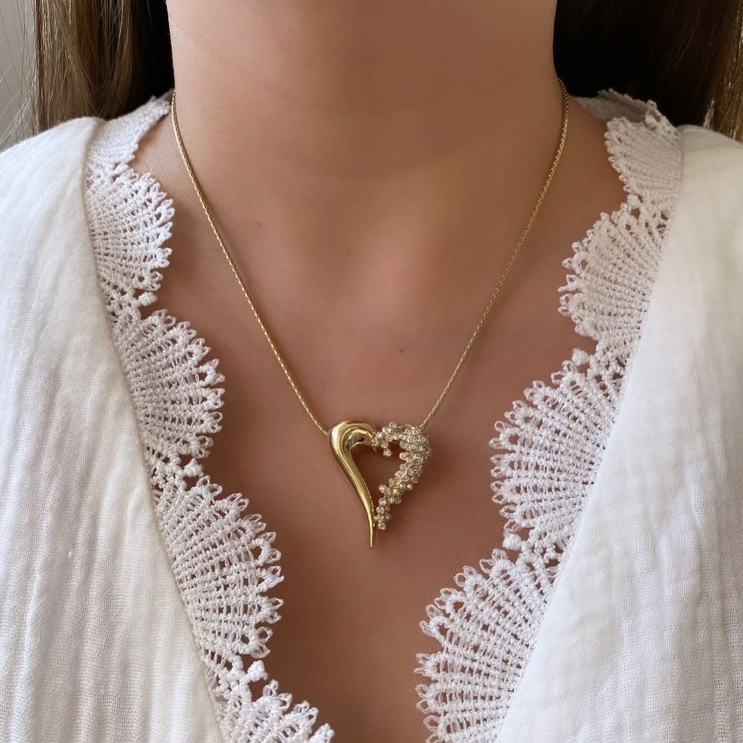 Round Cut Diamond Surrounded Heart Pendant Necklace