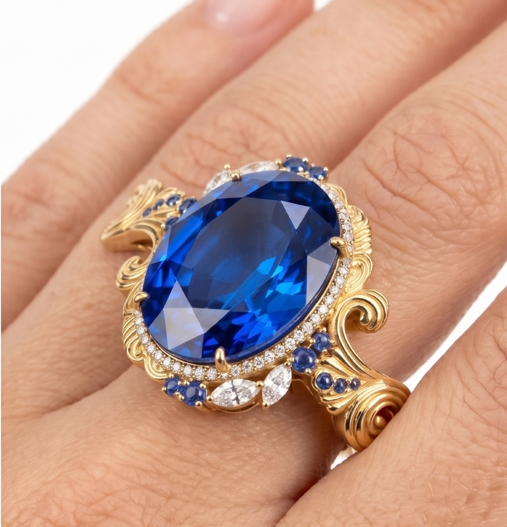 Original Design - 3ct Oval Cut Blue Sapphire Engagement Ring