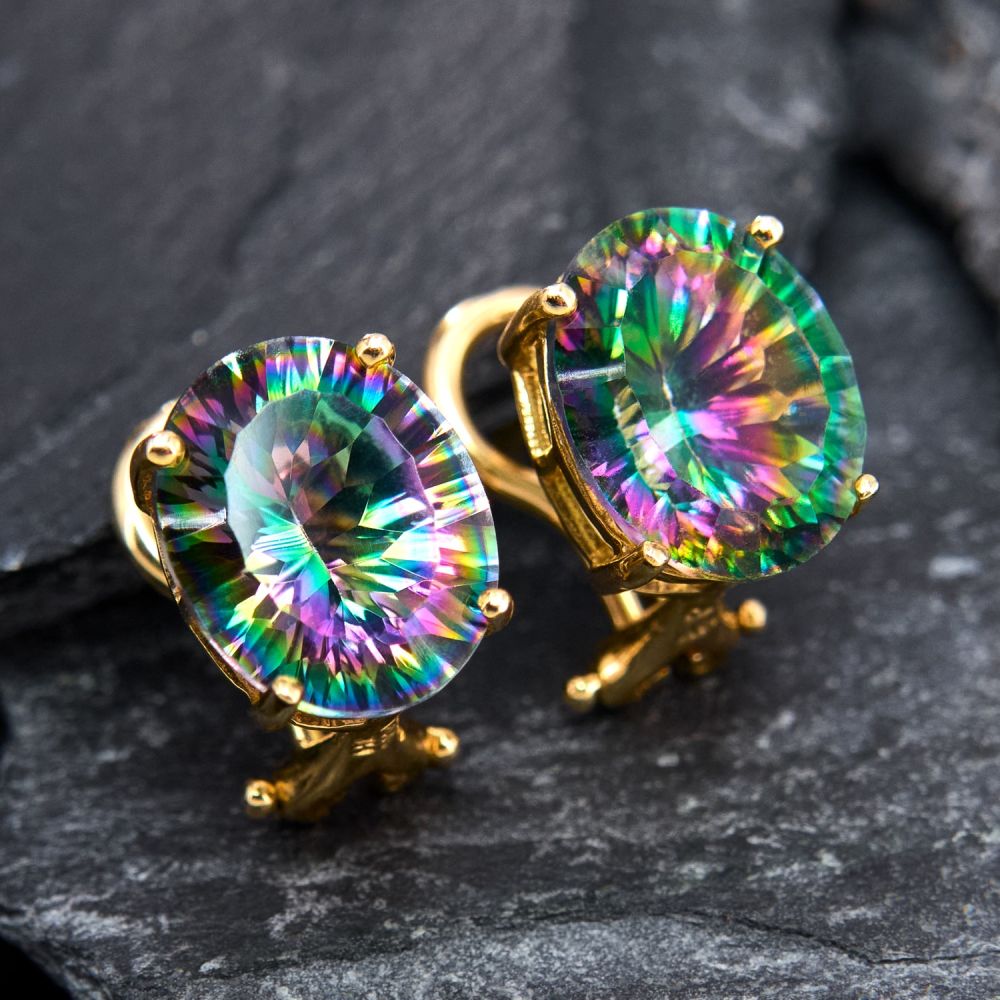 Round Cut Rainbow Sapphire Stud Earrings