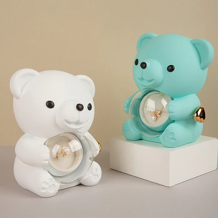 Light blue Hug Bear Preserved Flower Jewelry Box