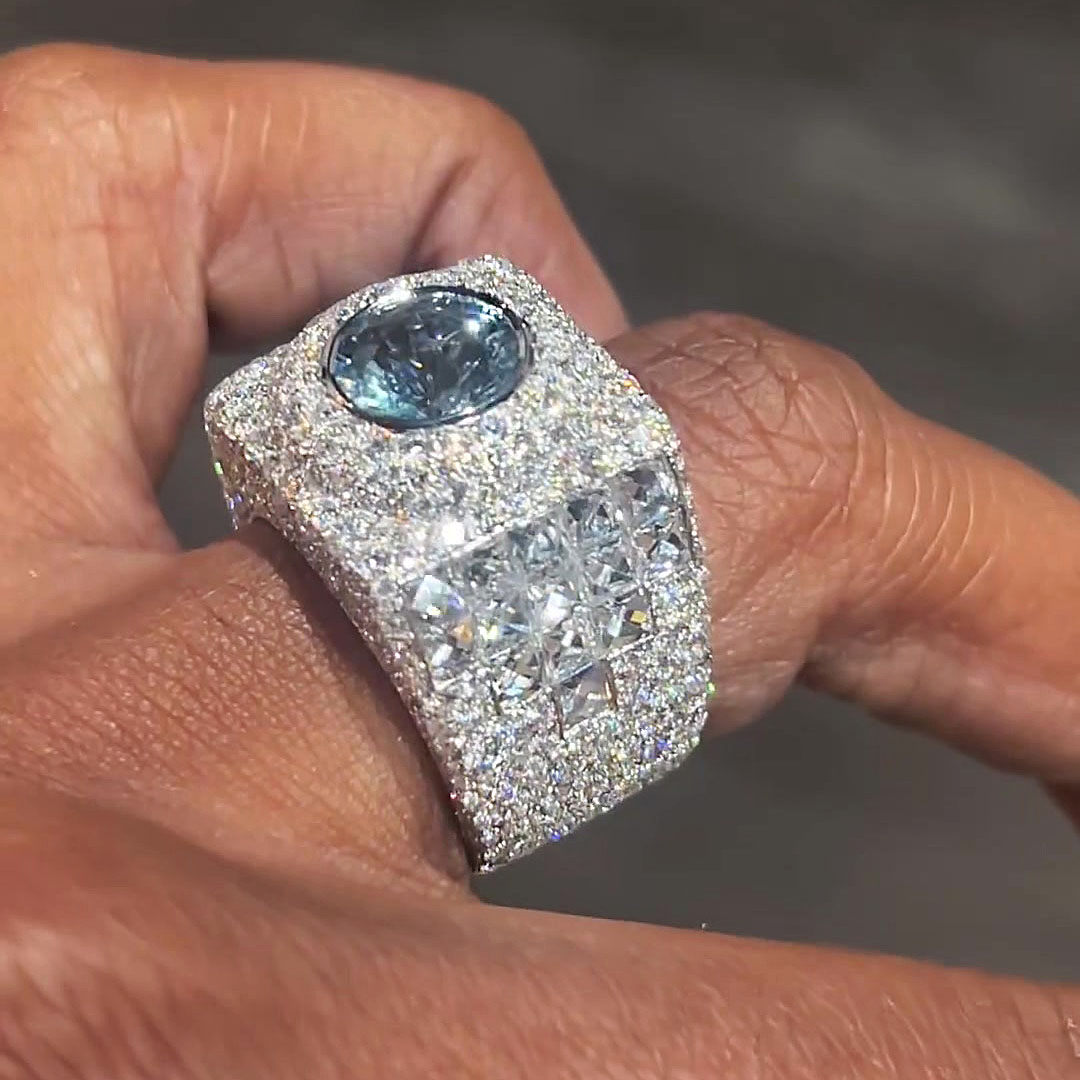 3ct Round Cut Aquamarine Sapphire Men's Engagement Ring