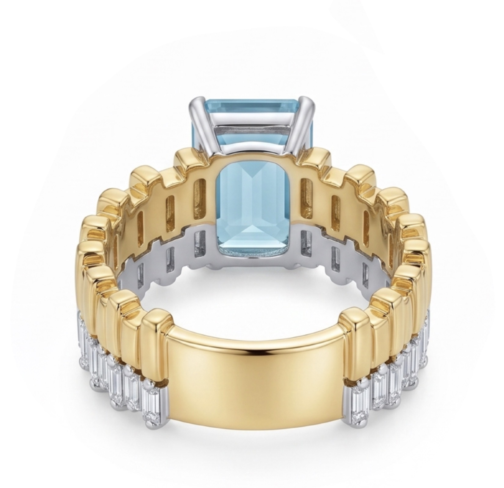 Original Design - 5ct Emerald Cut Aquamarine Sapphire Engagement Ring