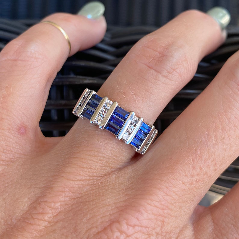 5.75ct Baguette Cut Blue Sapphire Eternity Ring