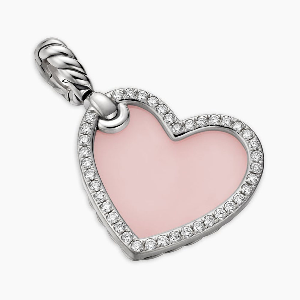 Pink Opal&Diamond Heart Shape Pendant Necklace