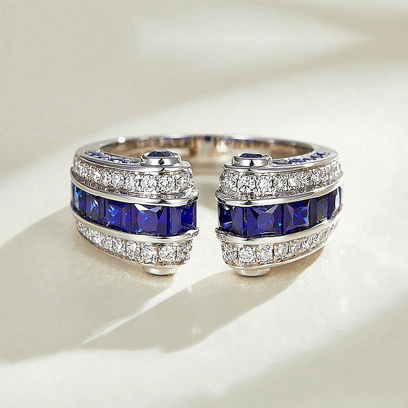 5.45ct Radiant Cut Blue Sapphire Eternity Ring