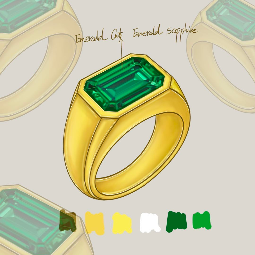 5ct Emerald Cut Blue / Emerald Sapphire Men's Engagement Ring (2 Material Options)