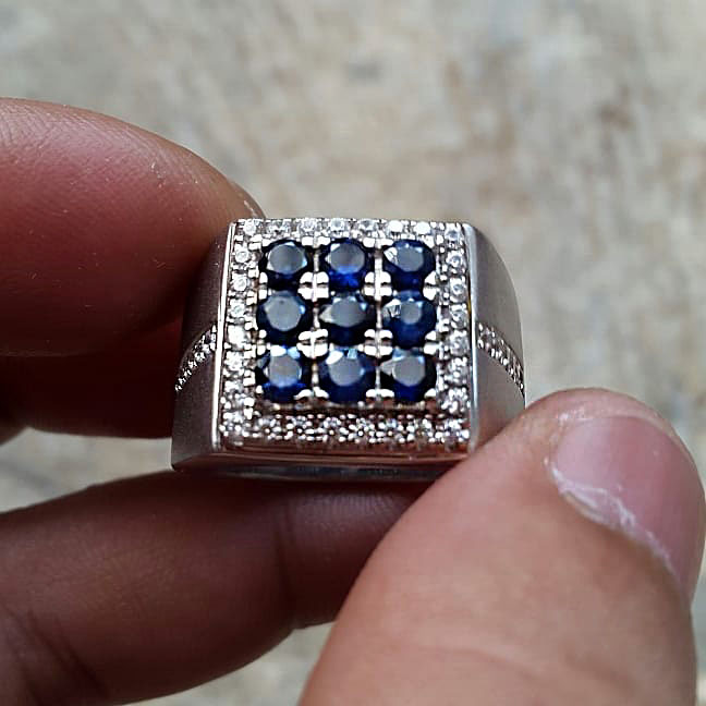 5.75ct Round Cut Blue Sapphire men's Eternity Ring