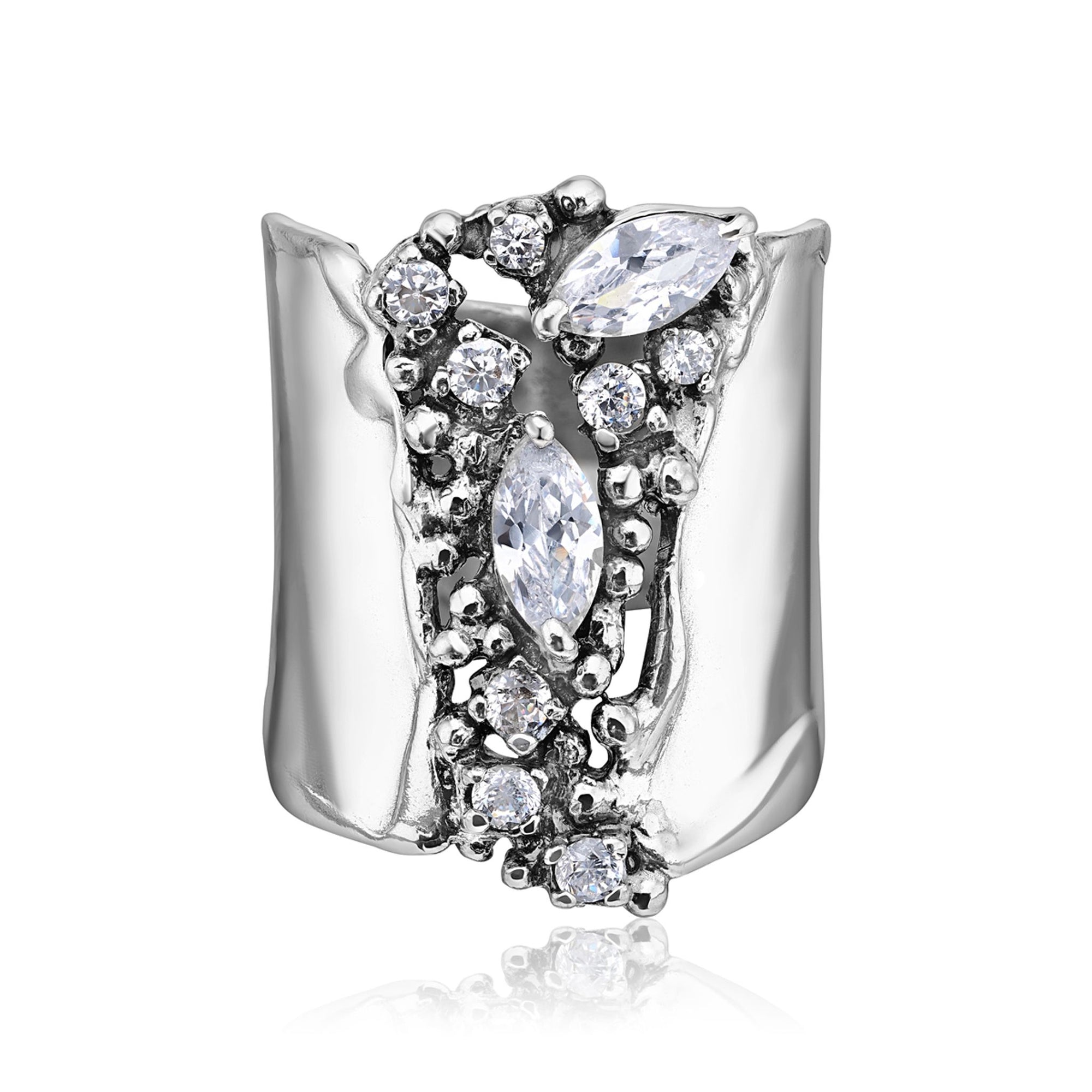 2.85ct Marquise&Round Cut White Sapphire Shield Ring