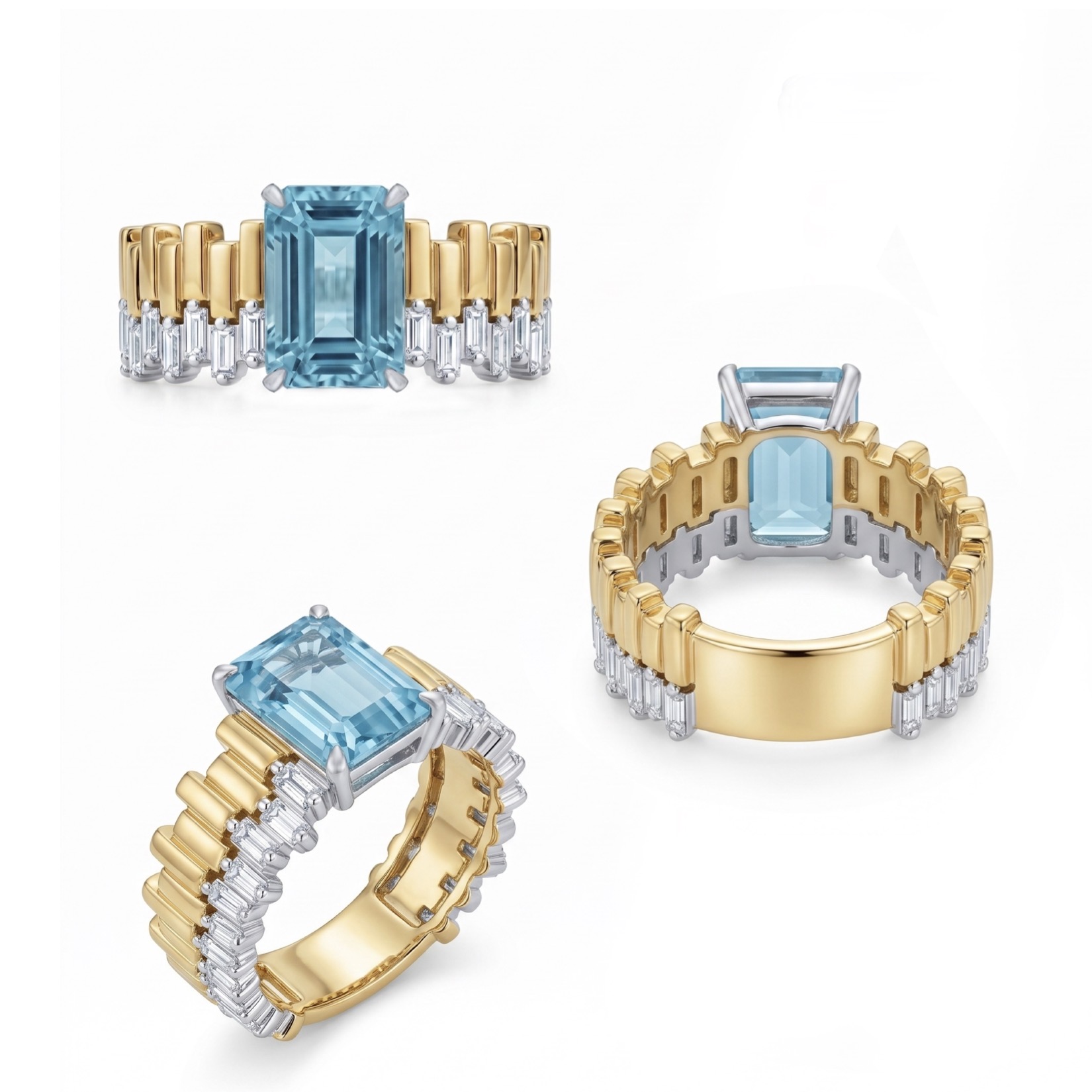 Original Design - 5ct Emerald Cut Aquamarine Sapphire Engagement Ring