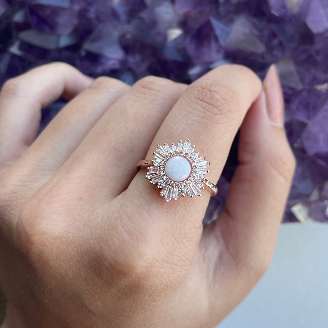 2ct Halo Round Cut Opal Sapphire Engagement Ring