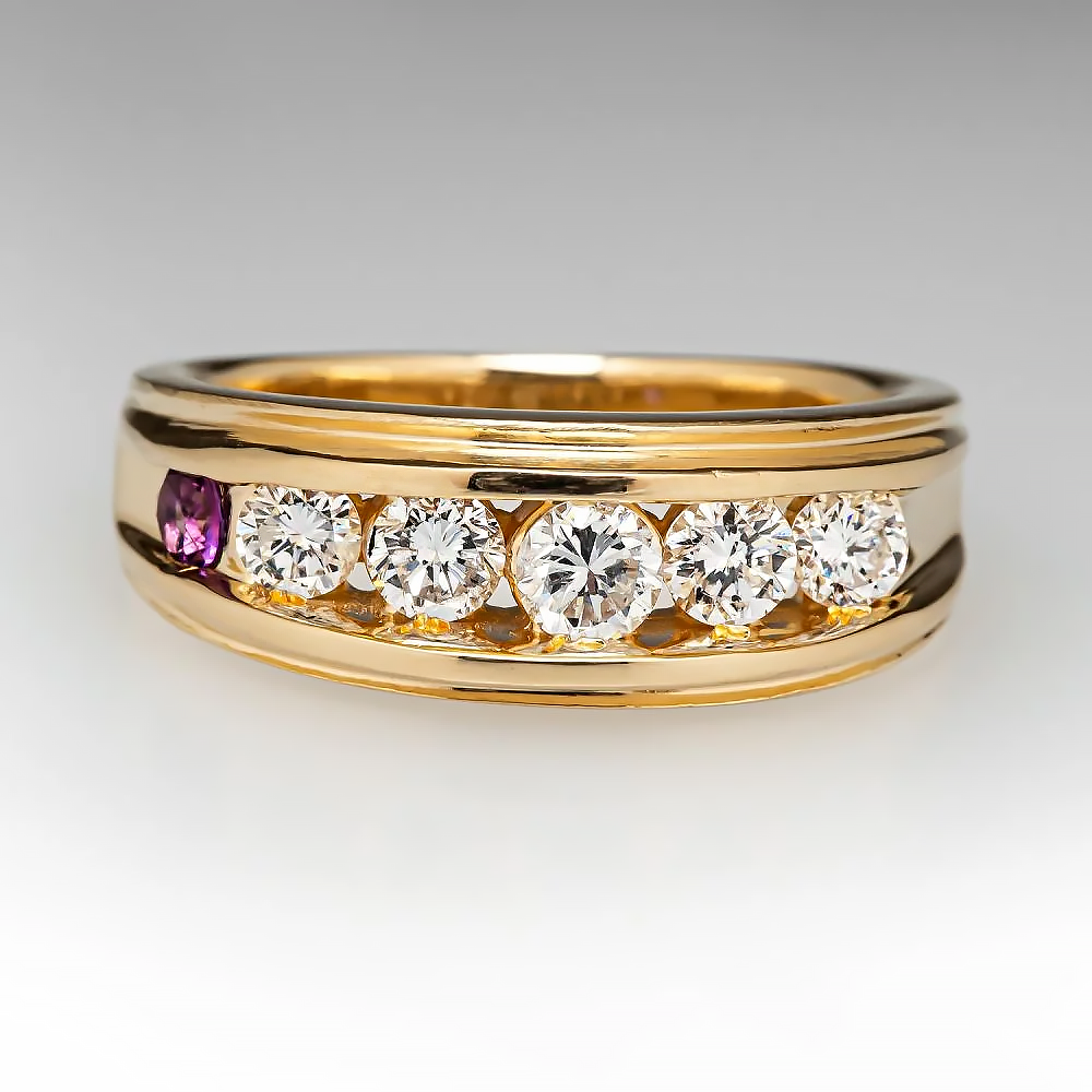 1.25ct Round Cut Diamond&Amethyst Mens Band Ring