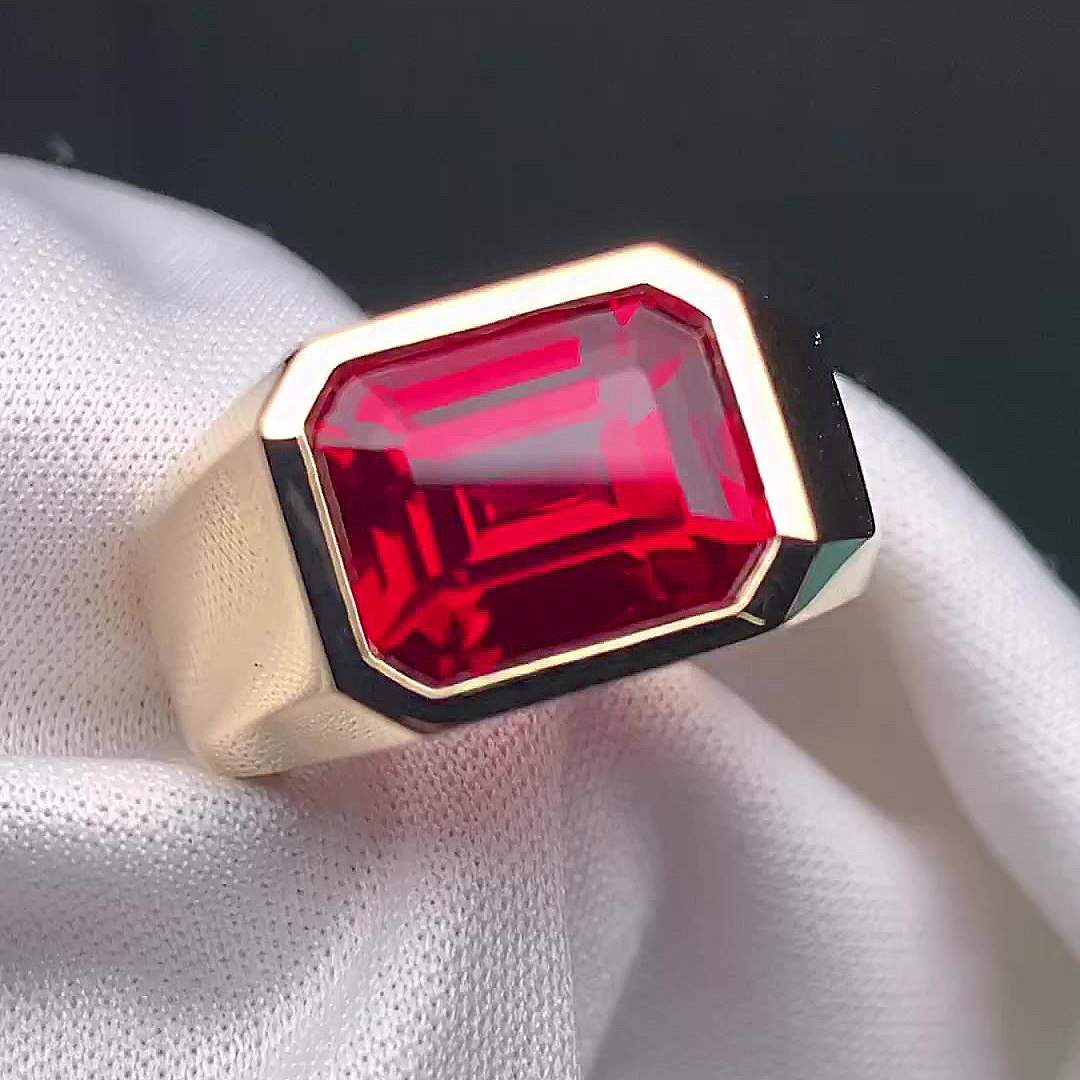 6ct Emerald Cut Ruby Sapphire Men's Engagement Ring