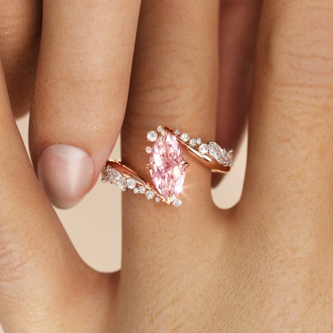 Bypass Design 3ct Marquise Cut Fancy Pink Sapphire Engagement Ring