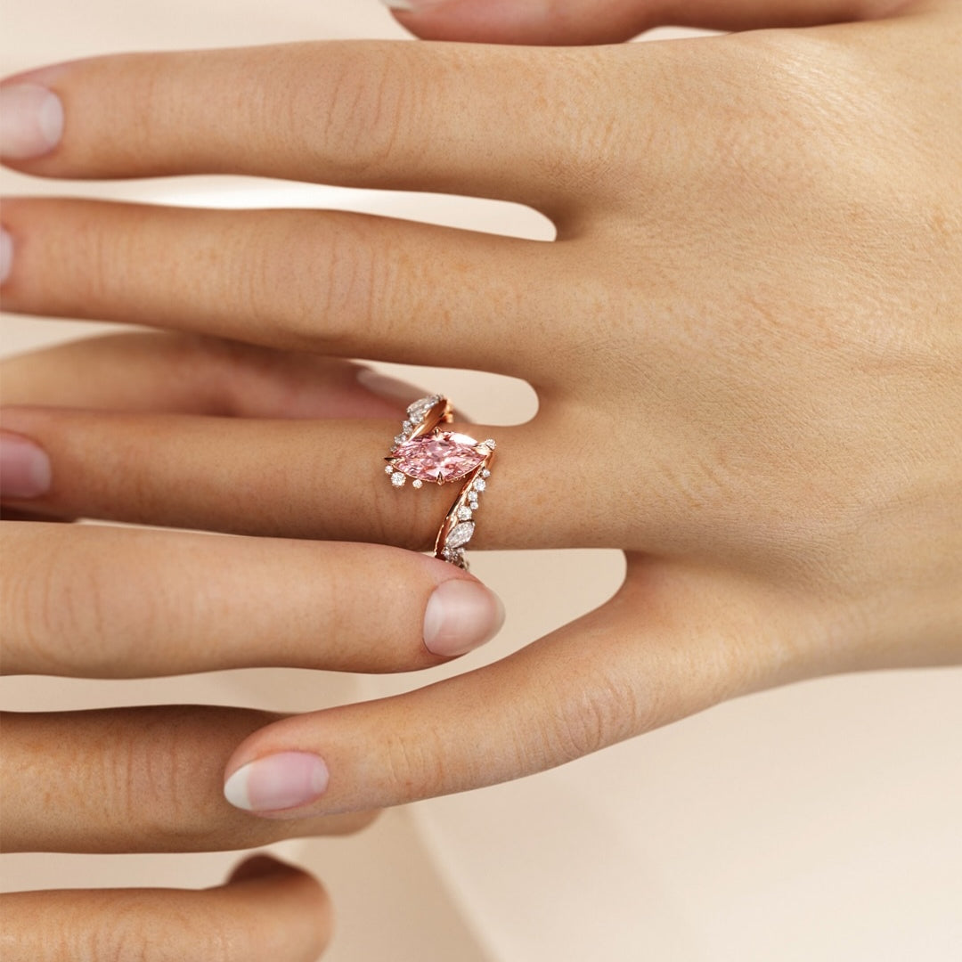 Bypass Design 3ct Marquise Cut Fancy Pink Sapphire Engagement Ring