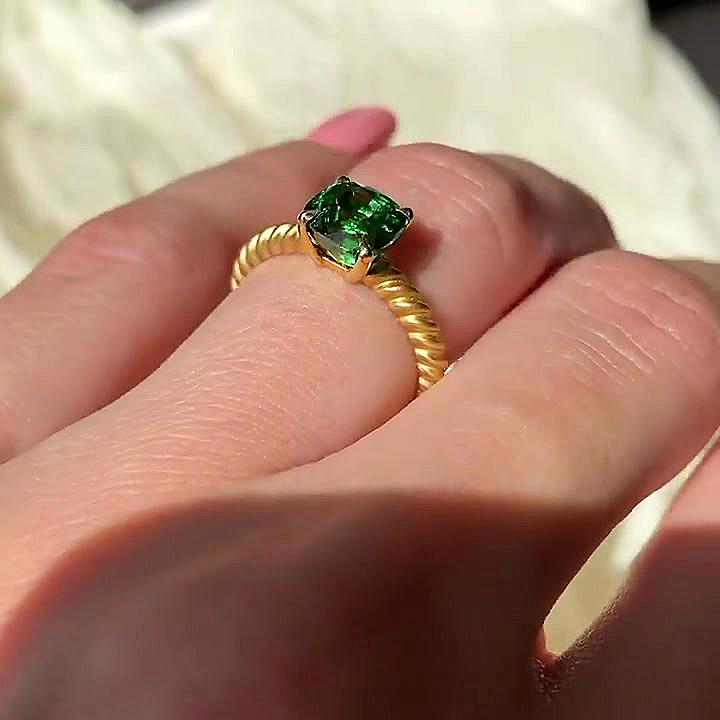 3ct Cushion Cut Emerald Sapphire Engagement Ring