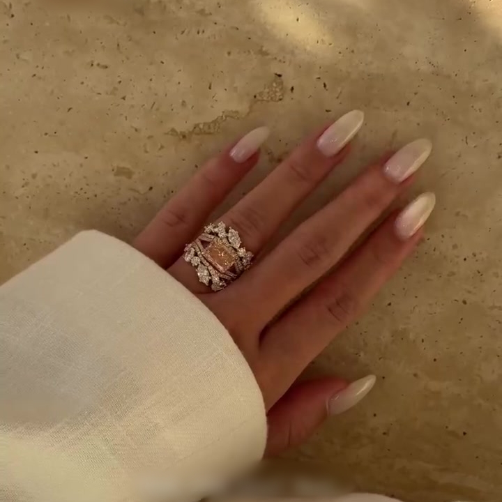 3ct Radiant Cut Peach Morganite Multi-Stone Bridal Ring Set (3-Piece Stacking Set)