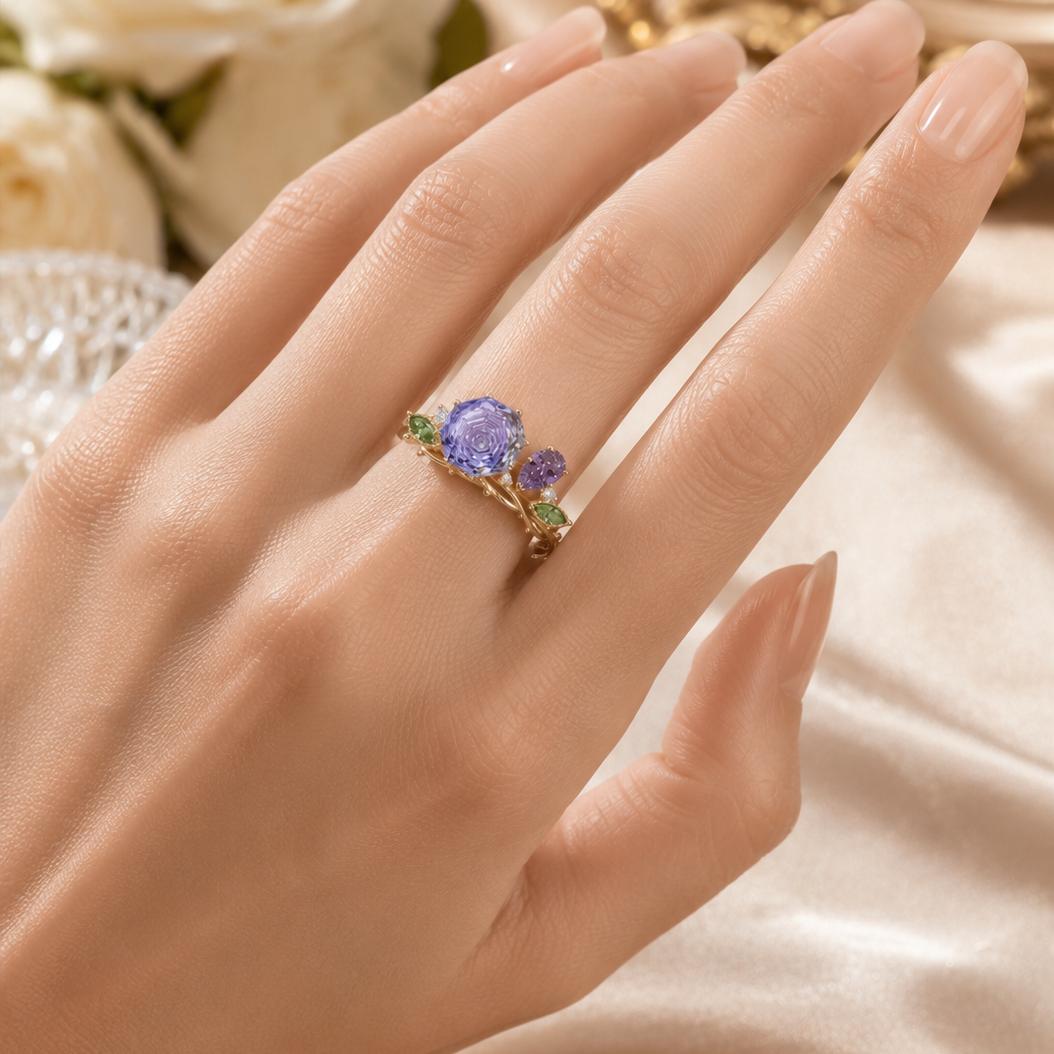 Original Design - Rose Cut Amethyst Sapphire Vine Engagement Ring
